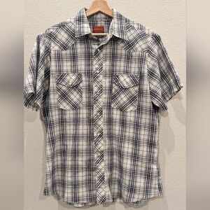 Rustler Men's Blue and White Plaid Shirt Large